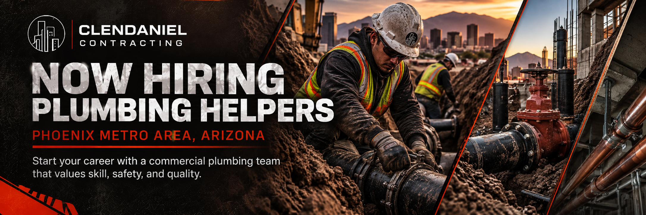 Clendaniel Contracting now hiring plumbing helpers in the Phoenix metro area