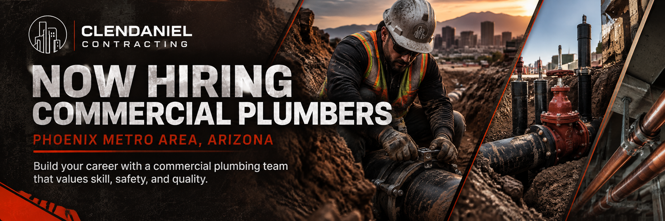 Clendaniel Contracting now hiring commercial plumbers in the Phoenix metro area